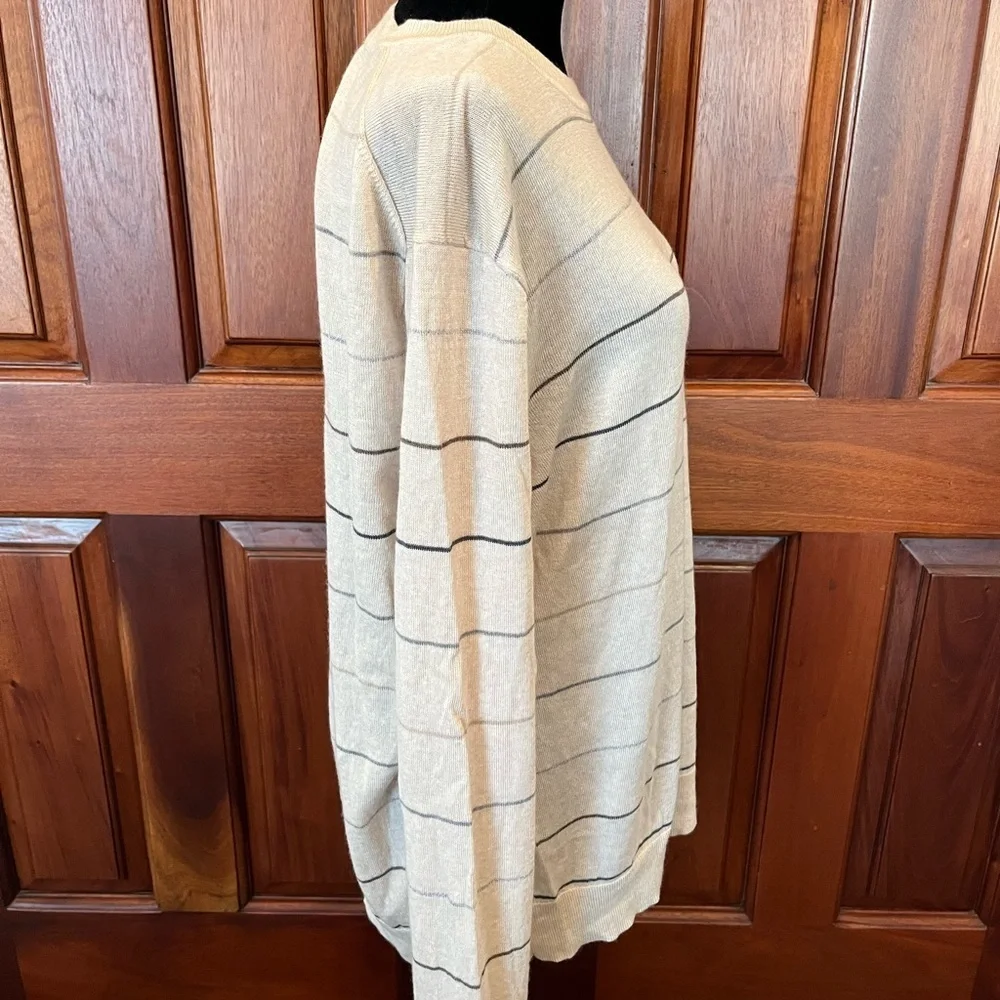 Banana Republic Mens XL Pullover 100% Merino Wool Sweater Beige Striped NWOT